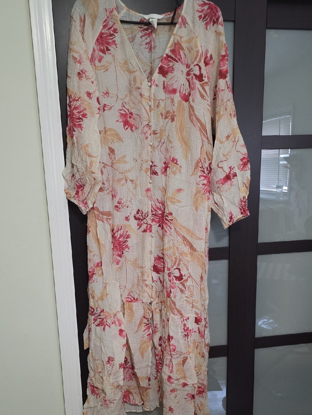 H&M Cream Maxi Dress with Pink Floral Print
